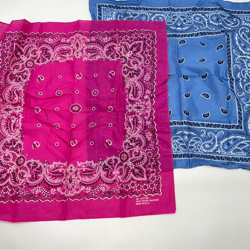Vintage Paris Accessories Vibrant Pink and Blue Paisley Lot of 2 Bandana Set
